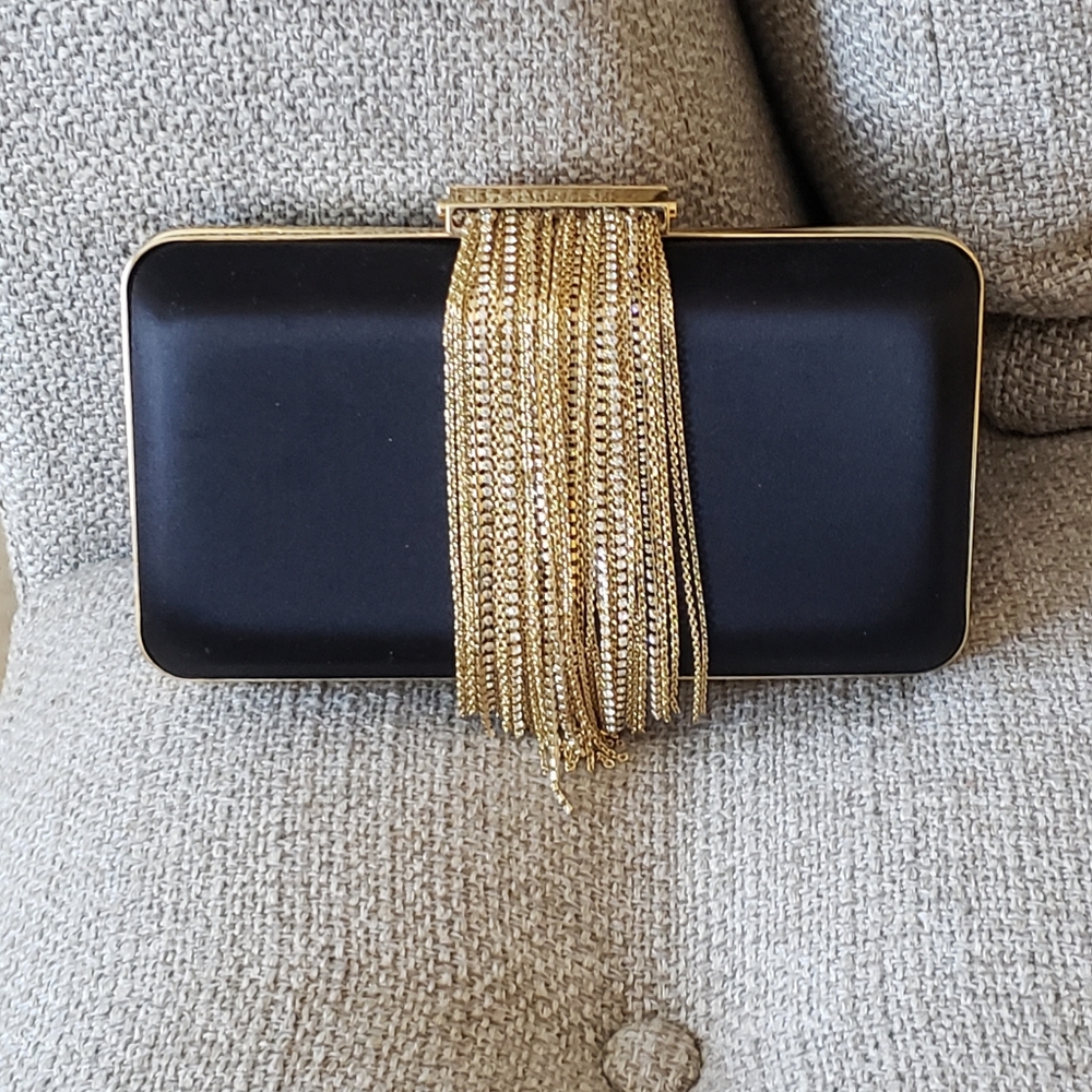 Givenchy Black Metal Fringe Satin Clutch Bag $3999 - Picture 3 of 16
